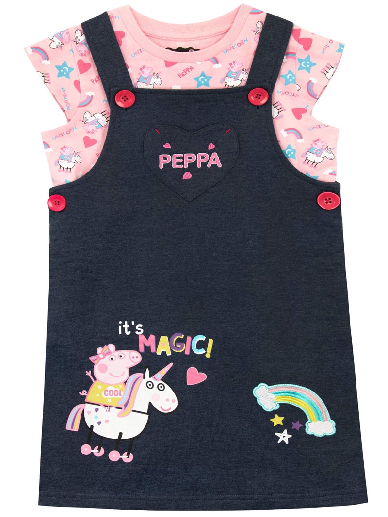 Peppa Pig Girls' Unicorn Pinafore Dress & T-Shirt Size 5 Multicolored - Image 1